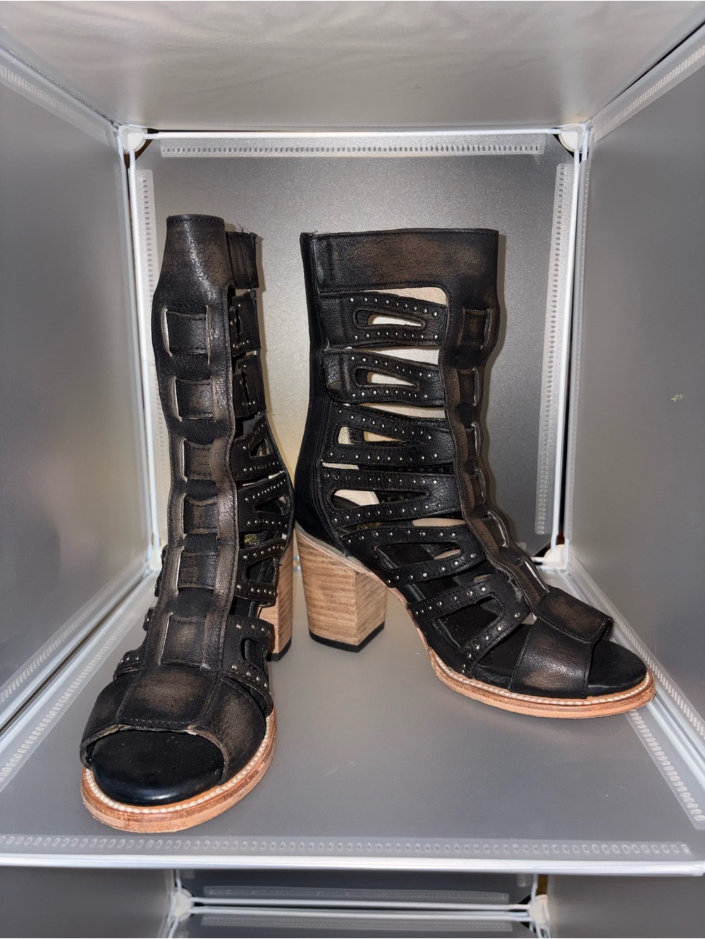 Freebird by Steven Black Cutout Heel Booties with Stud Accents - Picture 2 of 6